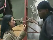 蕩婦在賽馬場和幾個強壯的男人